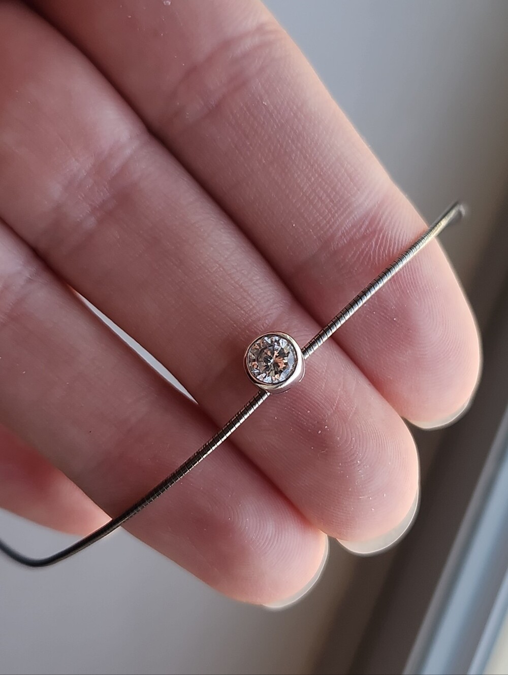 Italian Silver Choker Necklace with Round Bezel Stone